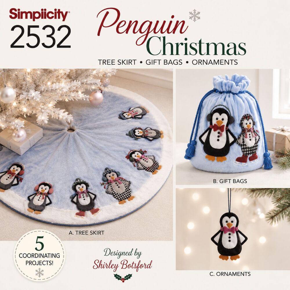 2 for $20 Simplicity 2532 Penguin Christmas Tree Skirt Decor Sewing Pattern